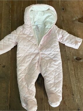 LITTLE ME Nordstrom Quilted Hooded Baby One-Piece Romper Light Pink 3-6 Months